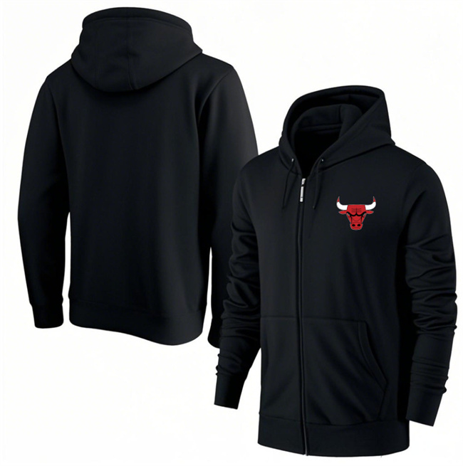 Men's Chicago Bulls Black Primary Logo Full-Zip Hoodie
